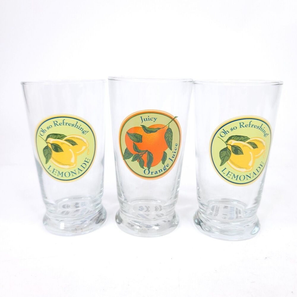 Pier 1 Tumbler Glass Set Of 3 Vintage Cups Orange Lemonade USA MCM